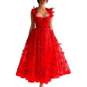 Formal Red 3D butterfly midi tulle dress Size 16 Prom FairyCore Valentine's
